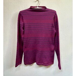 Title Nine Women's Pullover Sweater Mock Neck Top Striped Purple Pink Size Small